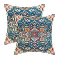 Boho Pillow Covers 16x16 Set of 2 Ethnic Design Boho Decorative Throw Pillows Linen Blue Red Carpet Pattern Farmhouse Bohemian Cushion Pillow Covers for Sofa Couch Outdoor Decor