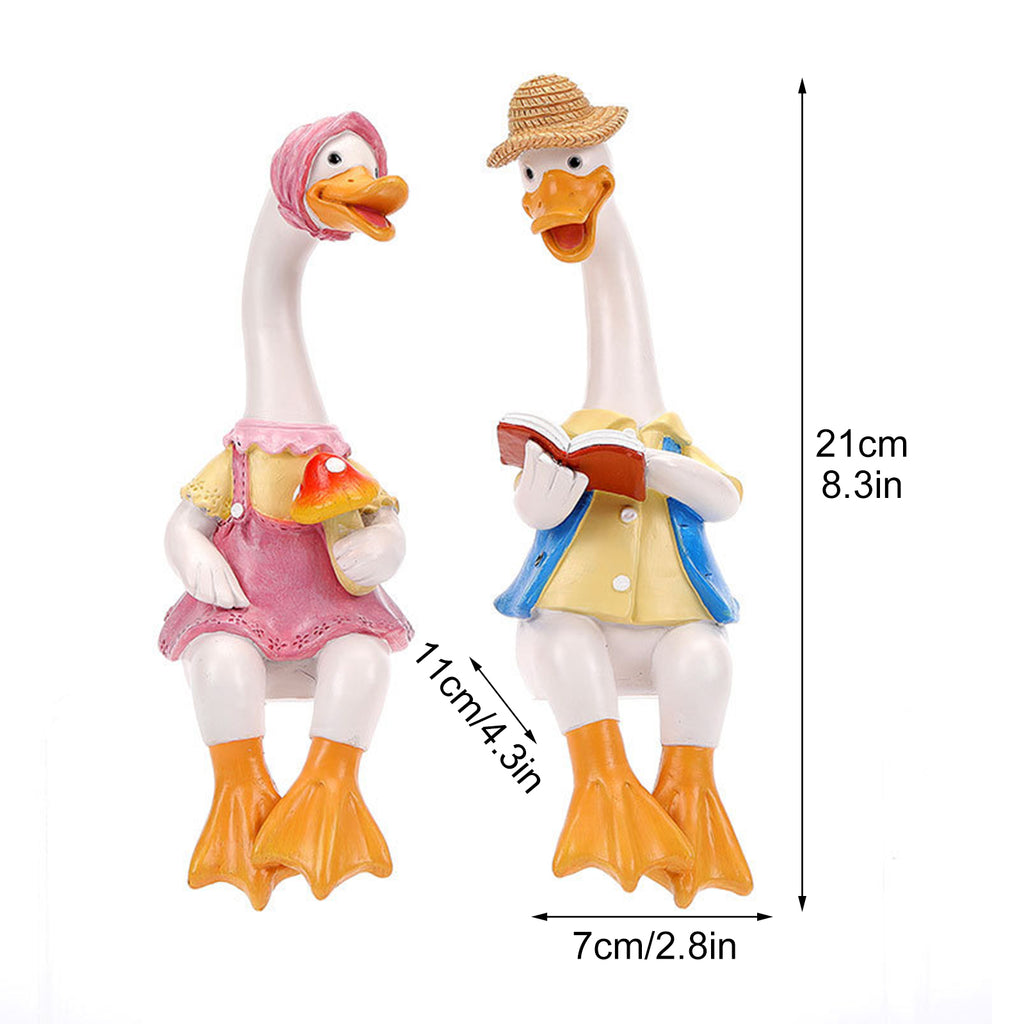 2 Pcs Couple Duck Garden Statues for Outdoor Decor