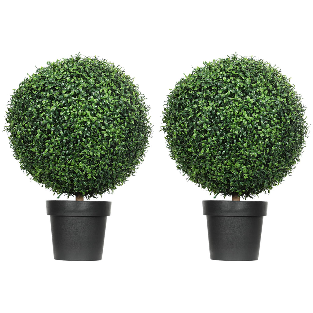 HOMCOM Set of 2 Decorative Artificial Plants Topiary Ball-Shaped Boxwood Trees in Pot Fake Plants for Home Indoor Outdoor Decor 23.6 Inch Green