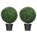 HOMCOM Set of 2 Decorative Artificial Plants Topiary Ball-Shaped Boxwood Trees in Pot Fake Plants for Home Indoor Outdoor Decor 23.6 Inch Green