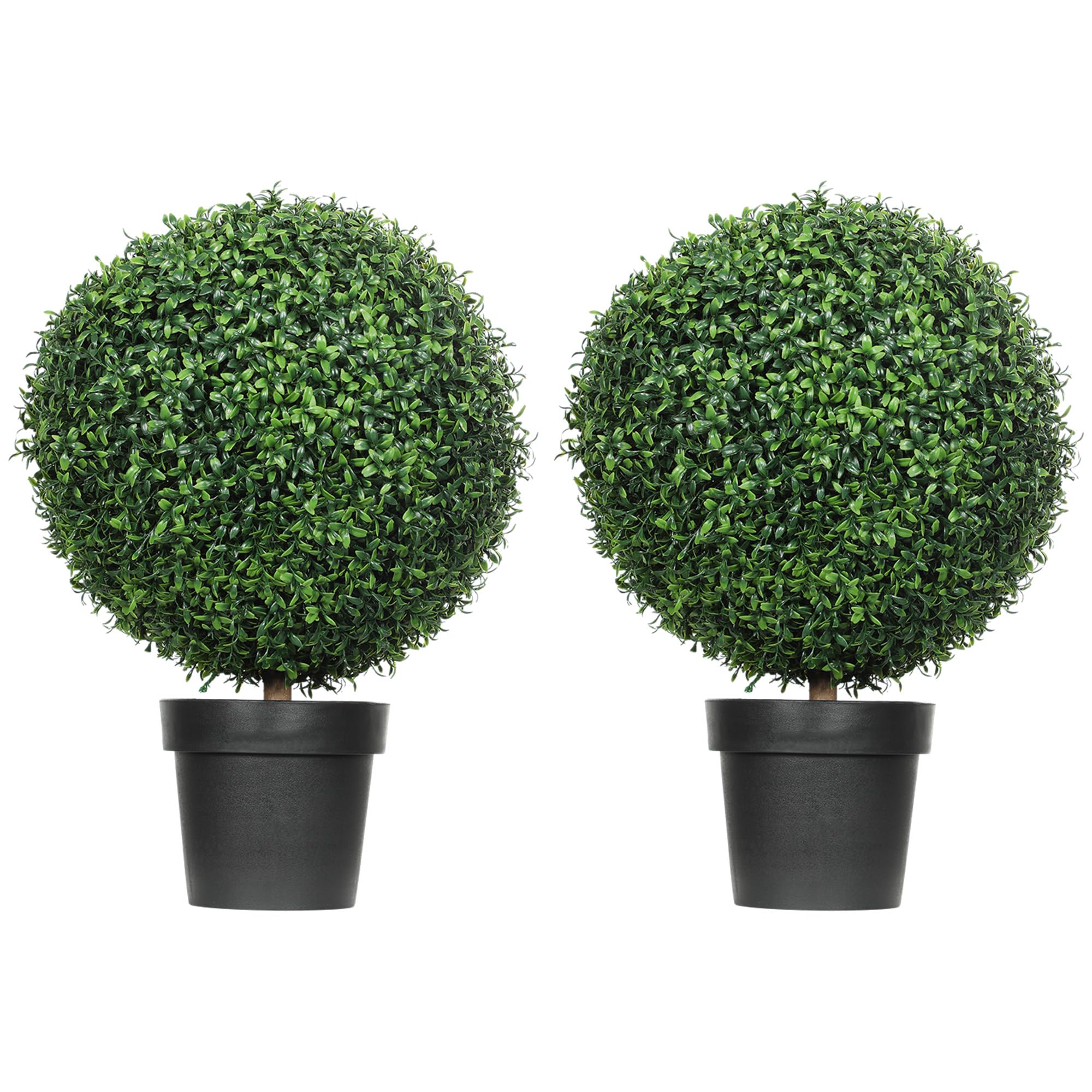 HOMCOM Set of 2 Decorative Artificial Plants Topiary Ball-Shaped Boxwood Trees in Pot Fake Plants for Home Indoor Outdoor Decor 23.6 Inch Green