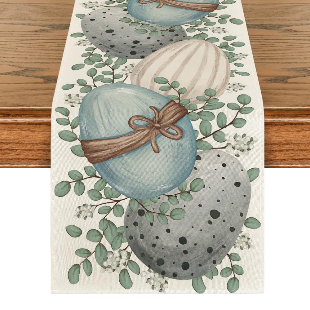 Artoid Mode Eucalyptus Egg Easter Table Runner Spring Kitchen Dining Table Decor for Indoor Outdoor Home Party Decor 13x120 Inch