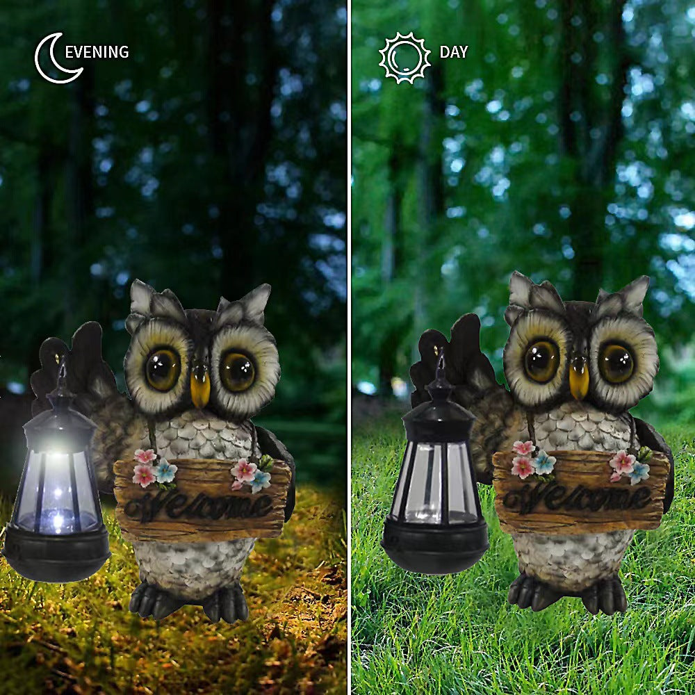 Solar-Powered Resin Owl Lantern for Outdoor Decor