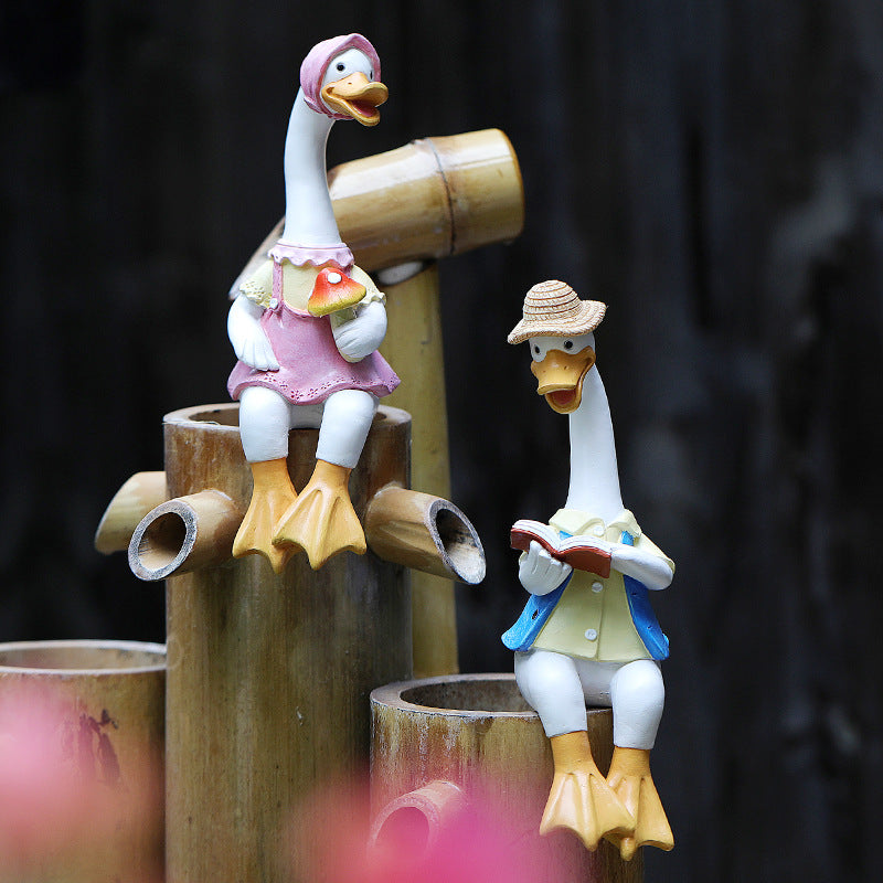 2 Pcs Couple Duck Garden Statues for Outdoor Decor
