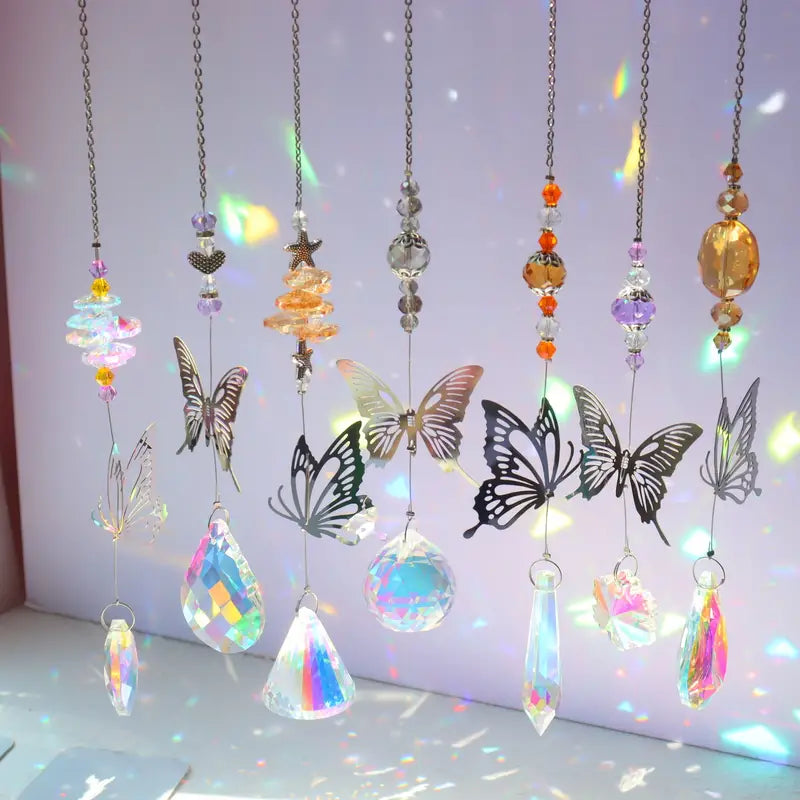 Colorful Crystal Butterfly Suncatcher Pendant for Decor