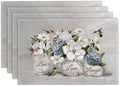 White Flower Placemats Set of 4 Farmhouse Hummingbirds Floral Live Love Laugh Double-Sided Table Mats for Kitchen Dining Room Home Party Indoor Decor 4 PCS 12x18 Inch