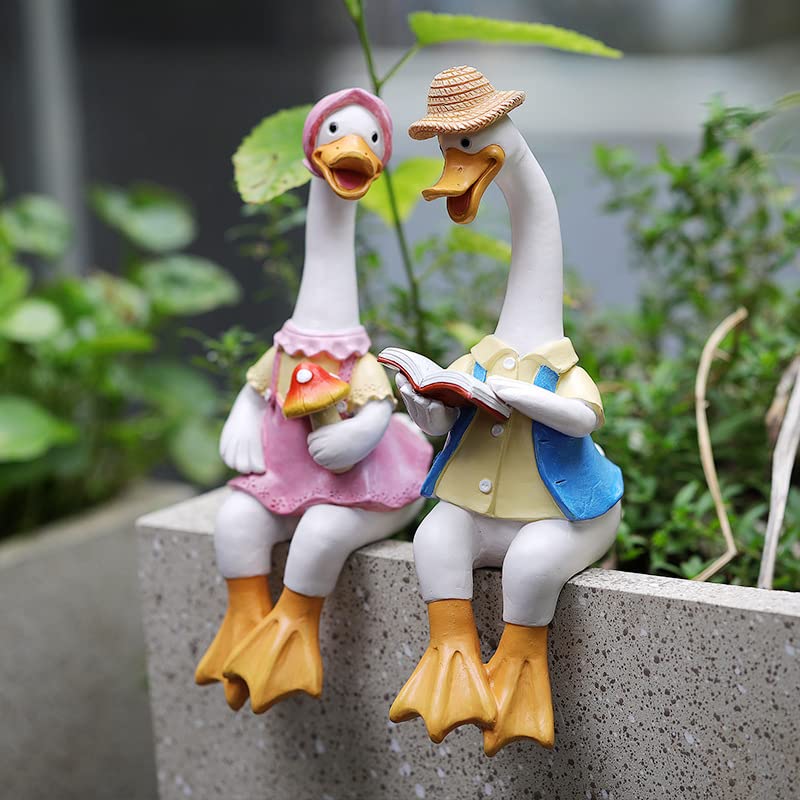 2 Pcs Couple Duck Garden Statues for Outdoor Decor