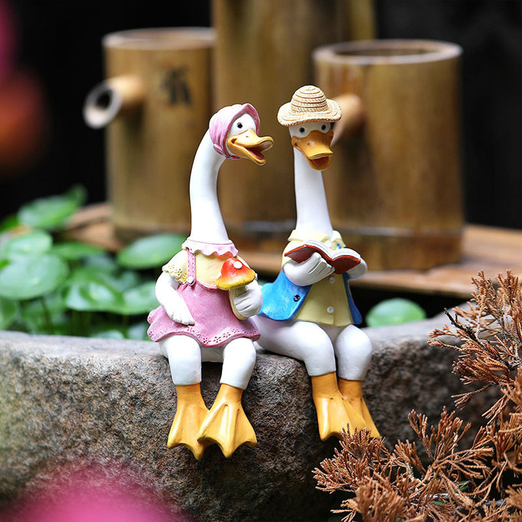 2 Pcs Couple Duck Garden Statues for Outdoor Decor