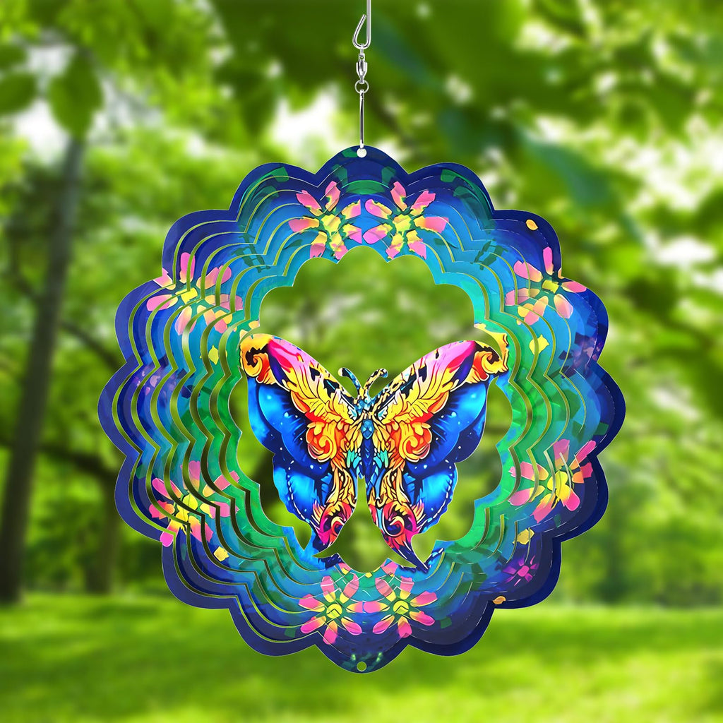 Generic Metal Wind Spinners 3D Hanging Butterfly Wind Spinner 10Inch Metal Wind Spinners for Outdoor&Indoor Decor Yard Art Garden Decoration Blue