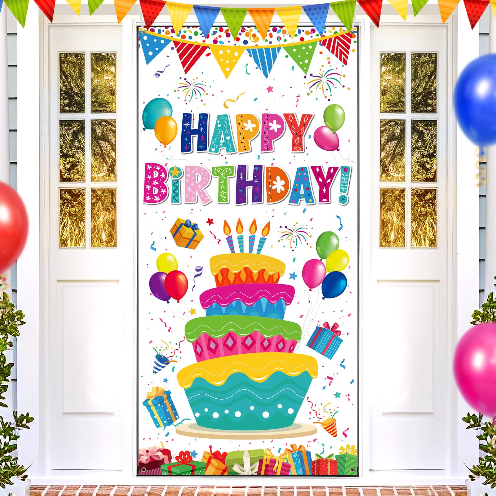 Colorful Birthday Party Decoration Door Cover Rainbow Happy Birthday Door Banner Large Colorful Birthday Banner Cover Backdrop for Kids Boys Girls Birthday Party Supplies Indoor Outdoor Decor 73x35