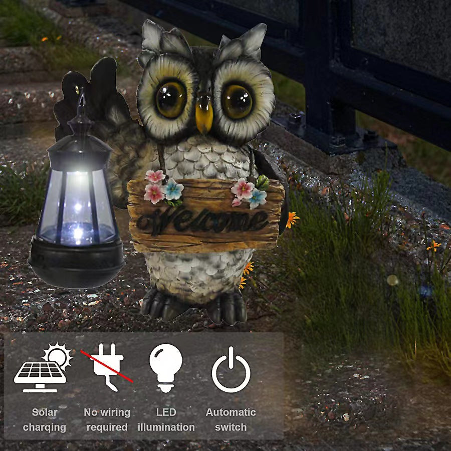 Solar-Powered Resin Owl Lantern for Outdoor Decor