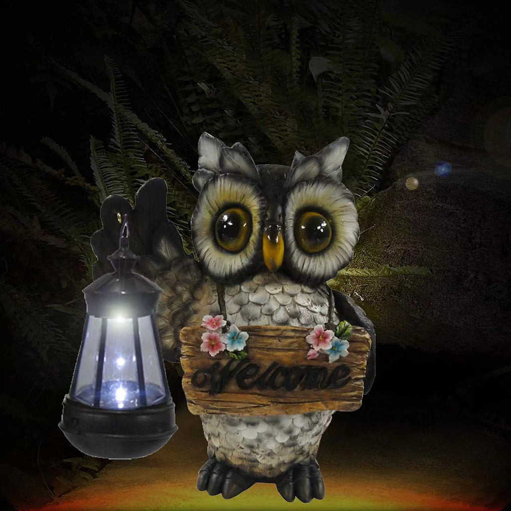 Solar-Powered Resin Owl Lantern for Outdoor Decor