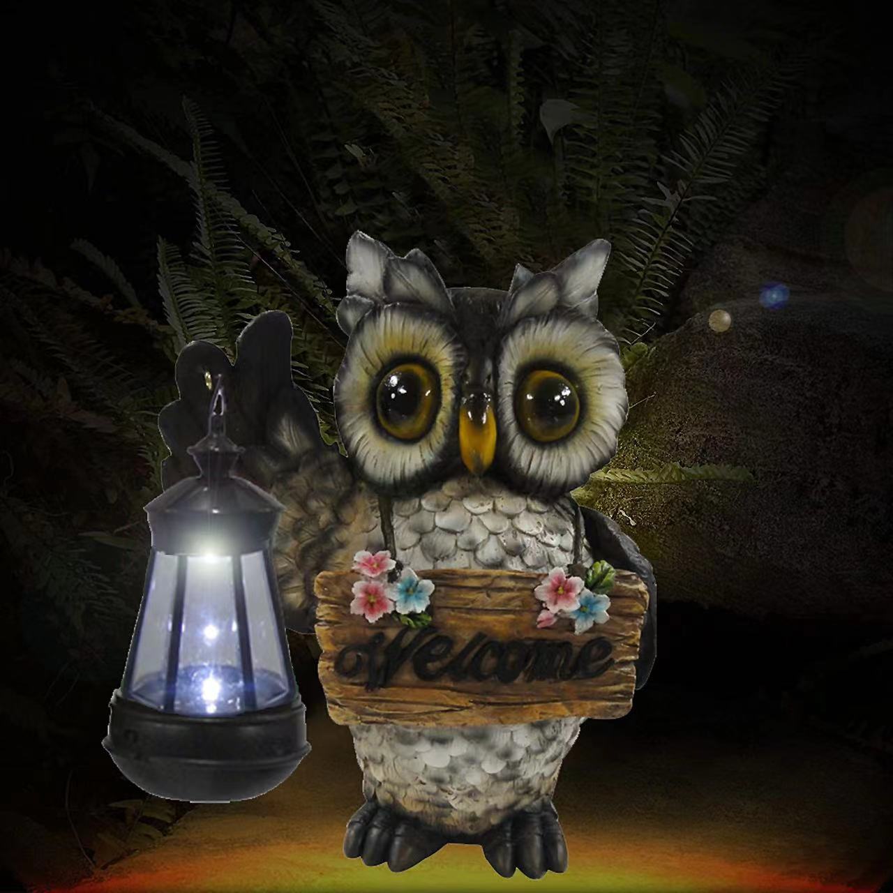 Solar-Powered Resin Owl Lantern for Outdoor Decor