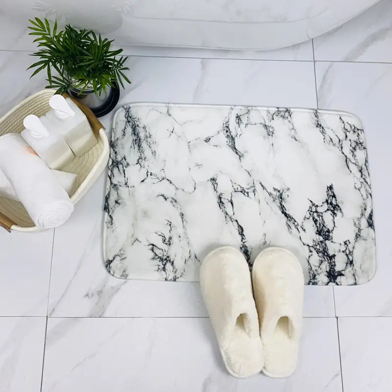 Marble Indoor Mat - Modern Soft Bathroom Decor 15.75x23.62in