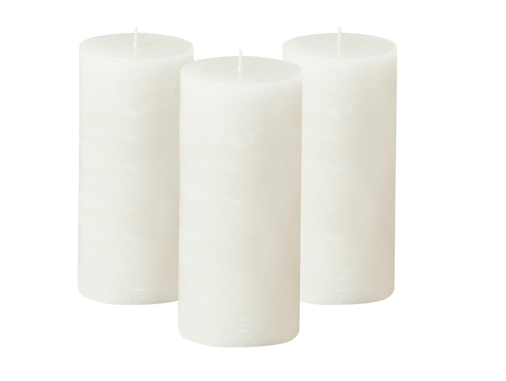 Simply Soson 3x6 inch White Pillar Candles Set of 3 Rustic Texture Unscented White Candles Dripless Candles 3 inch Pillar Candles Ideal as Wedding Parties Spas Dinner Home Decoration Church