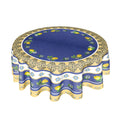 ABSOP Yellow and Blue Tablecloth Round 60 Inch Spring Summer Lemon Table Cloth Washable Farmhouse Navy Blue Table Cover for Kitchen Dinner Room Holiday Picnic Party Camping Indoor Outdoor Decor