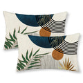 Boho Pillow Covers 12x20 Set of 2 Mid Century Navy Blue Green Gold Sunset Throw Pillow Cover Abstract Bohemian Style Tropical Leaf Pillowcase Farmhouse Cushion Case For Home Sofa Outdoor Decor