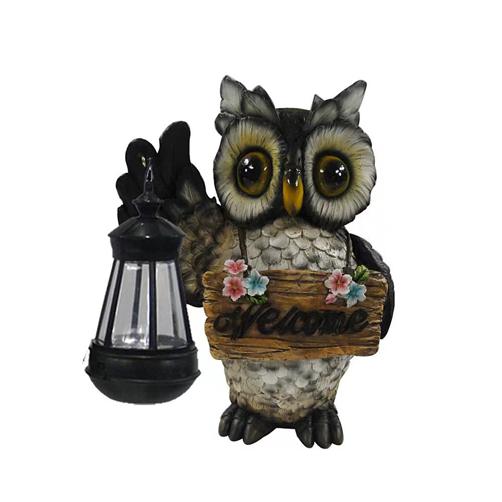Solar-Powered Resin Owl Lantern for Outdoor Decor