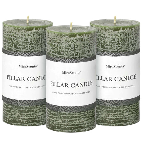 3x6 Inch Moss Green Pillar Candles Set of 3 - Unscented Spring Candles Long Clean Burning Large Big Candles Smokeless Dripless Candles for Spring Home Decor Dinner Table Bathroom Rustic Decor